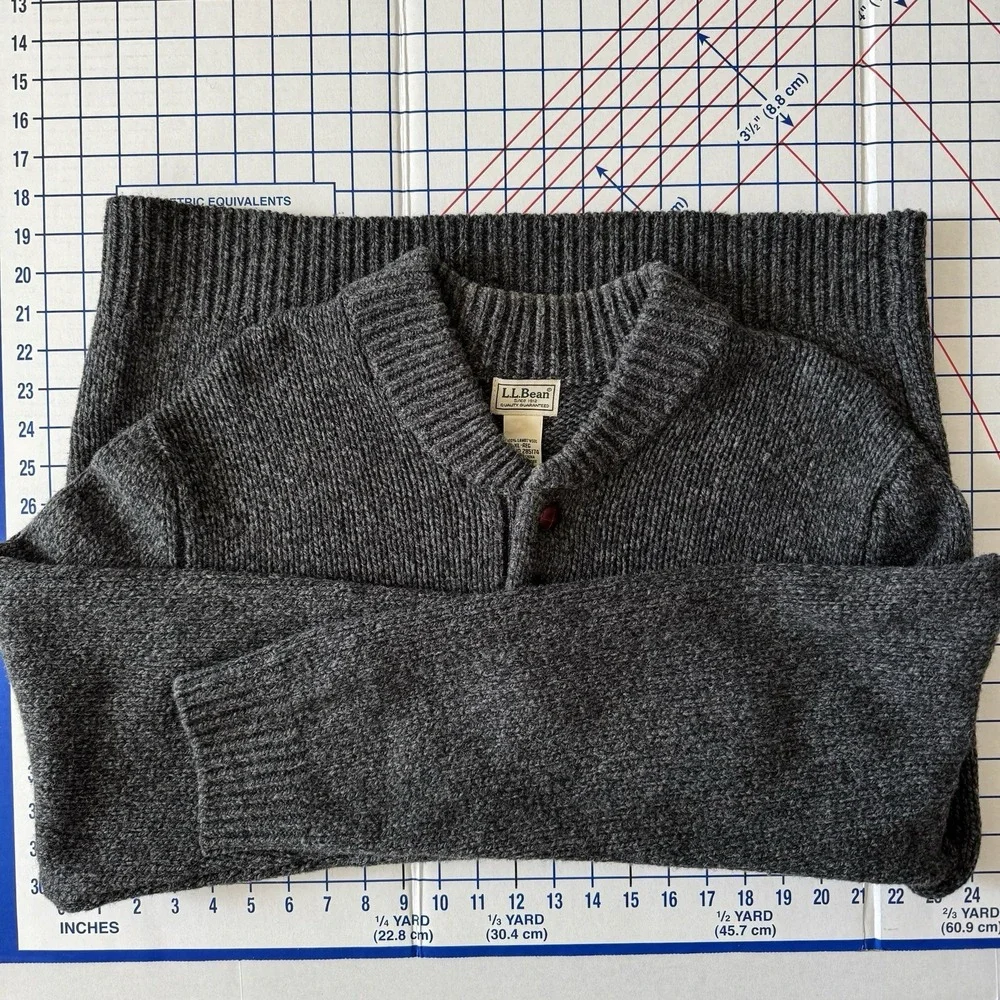 L.L. Bean Vintage Mens Lambswool Henley‎ Sweater XL Gray Thick Fisherman